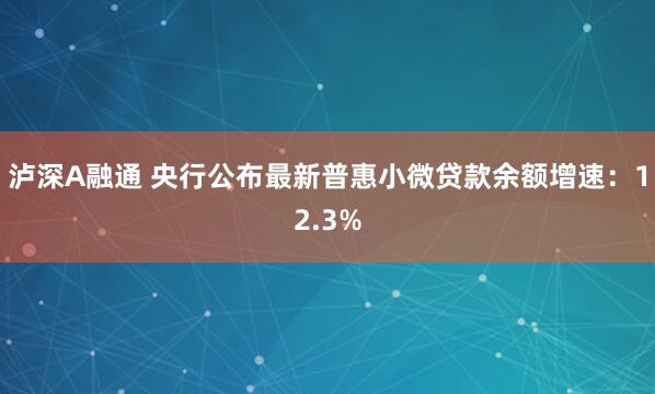 泸深A融通 央行公布最新普惠小微贷款余额增速：12.3%