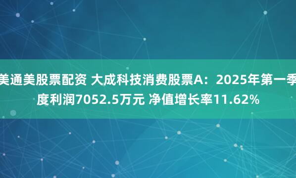 美通美股票配资 大成科技消费股票A:2025年第一季度利润7052.5万元 净值增长率11.62%