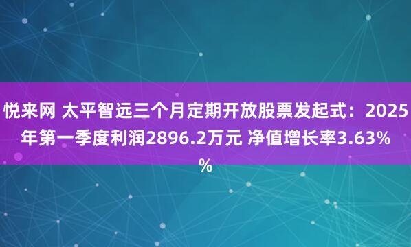 悦来网 太平智远三个月定期开放股票发起式：2025年第一季度利润2896.2万元 净值增长率3.63%